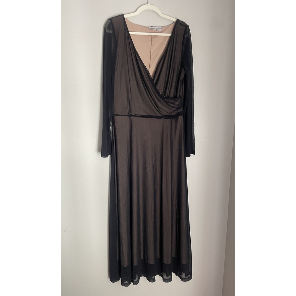 Newport News Maxi Dress 18 Black‎ Mesh Overlay Sheer Holiday Witch Whimsigoth